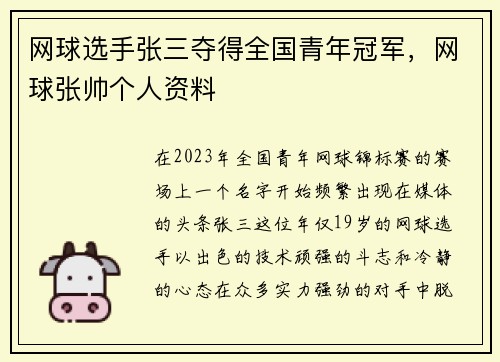 网球选手张三夺得全国青年冠军，网球张帅个人资料