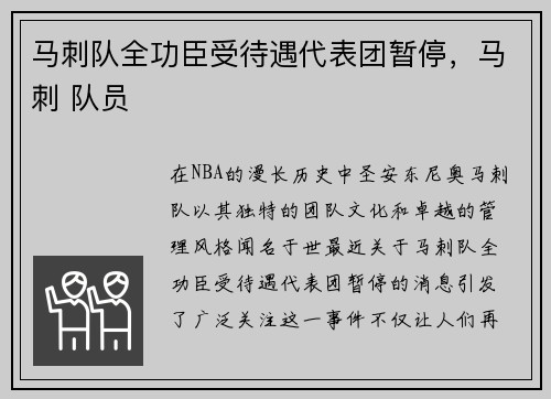 马刺队全功臣受待遇代表团暂停，马刺 队员